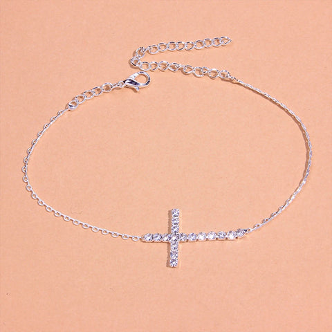 Summer Rhinestone Simple Cross Anklet