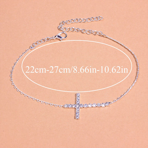 Summer Rhinestone Simple Cross Anklet