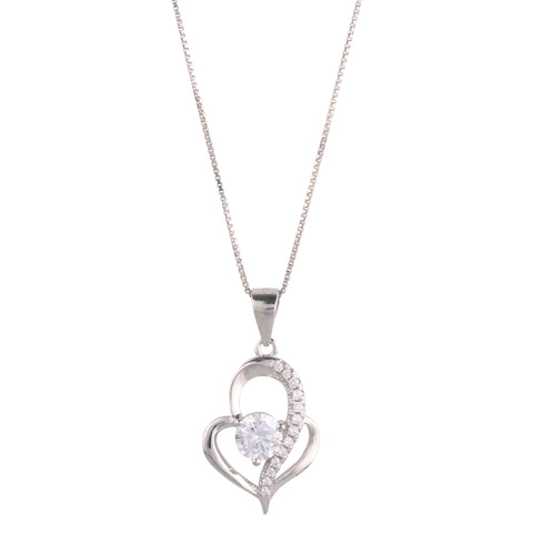 925 Sterling Silver Pave Heart Pendant Necklace