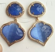 Glass Stone Heart Dangle Earrings