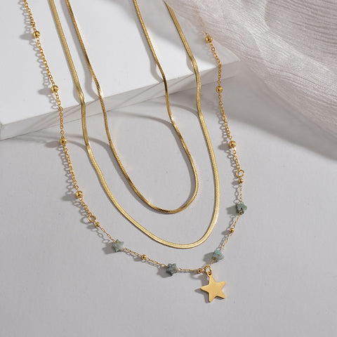 Boho Star 14K Gold Plated Steel Multi-Layer Blade Chain Necklace