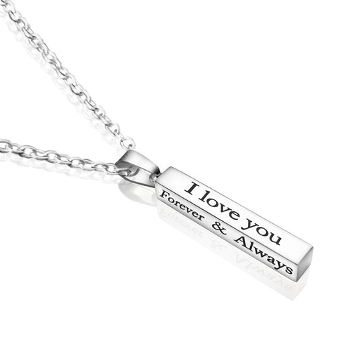 I Love You Stainless Steel Wishing Column Pendant Necklace Black Silver Column Necklace Couple Ornament New Accessories