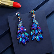 Luxury crystal leaf long drop earrings