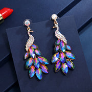 Luxury crystal leaf long drop earrings