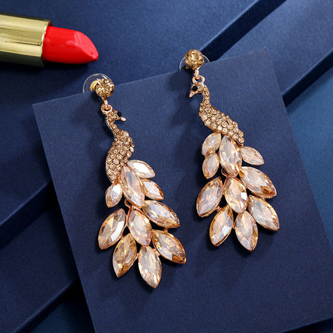 Luxury crystal leaf long drop earrings