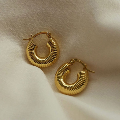 Vintage Style 18k Gold Plated Stainless Steel Chunky Hoop Earrings
