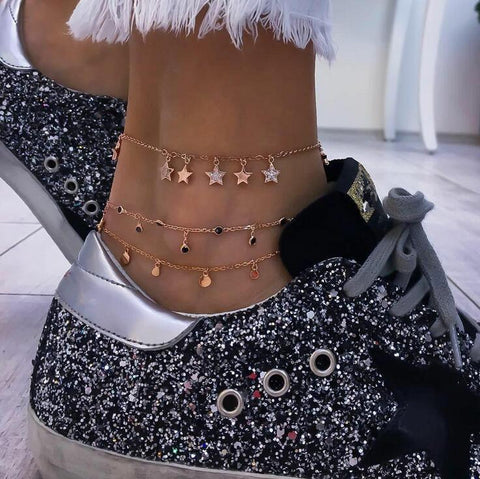 Layered Shell Pendant Boho Anklets