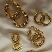 Vintage Style 18k Gold Plated Stainless Steel Chunky Hoop Earrings