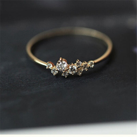 Real 925 Sterling Silver 14K Gold Plated Zircon Dainty Ring