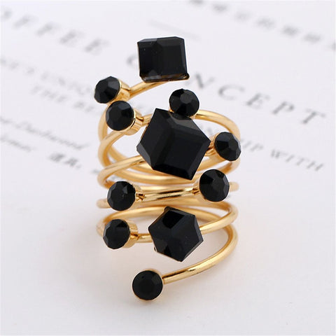 Antique Artistic Crystal Stone Adjustable Edgy Statement Ring