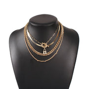 Layered Crystal Lock Chain Necklace Set