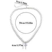 Simulated Pearl Necklace w/ Cross Variant