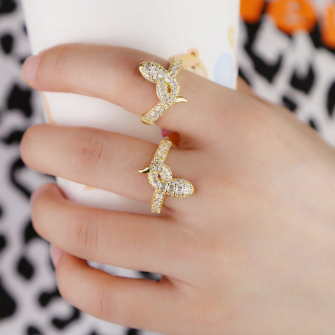 Gold Filled Fashion Baguette Cz Paved Classic Snake Shape Wrap Ring