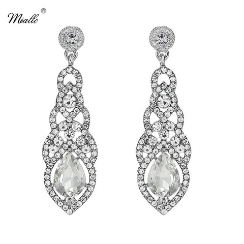 Long Dangle Baroque Water Drop Crystal Clear Earrings