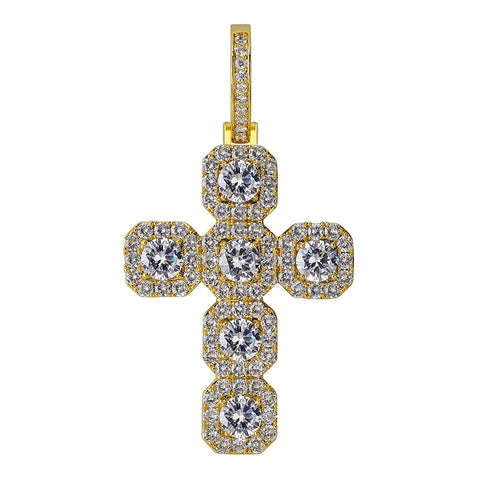 Big Iced Out Cubic Zirconia Cross Pendant Micro Pave With 12mm Cuban Style Chain Necklace