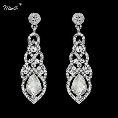 Long Dangle Baroque Water Drop Crystal Clear Earrings