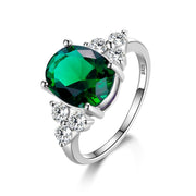 S925 Silver Oval Royal Emerald Zircon Ring