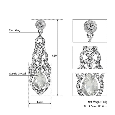 Long Dangle Baroque Water Drop Crystal Clear Earrings