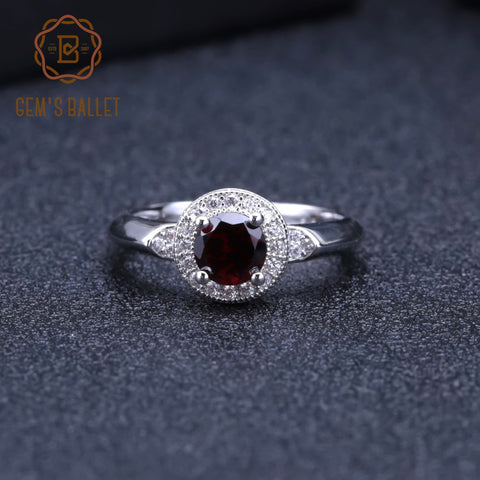 1.05Ct Round Natural Red Garnet Classic 100% 925 Sterling Silver Ring