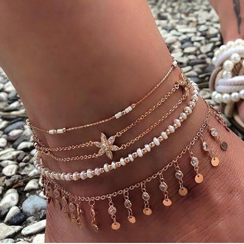 Layered Shell Pendant Boho Anklets
