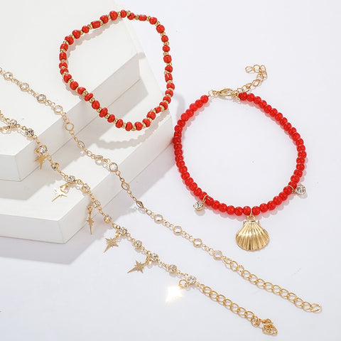 Layered Shell Pendant Boho Anklets
