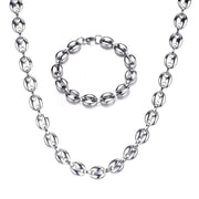11MM Width Stainless Steel Chain Link Necklace & Bracelet Set