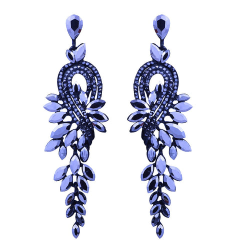 Luxury crystal leaf long drop earrings