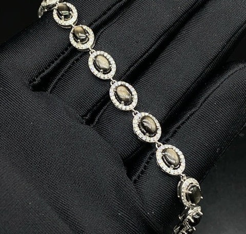 925 Sterling Silver Natural Black Star Sapphire Luxury Bracelet