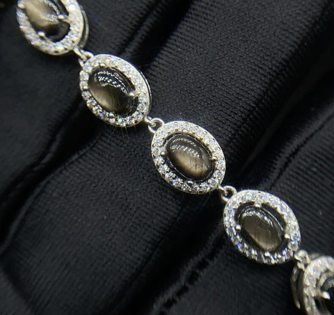 925 Sterling Silver Natural Black Star Sapphire Luxury Bracelet