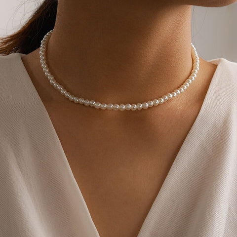 Elegant Pearl Simulation Choker & Drop Necklace