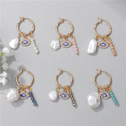 Baroque Pearl Lucky Evil Eye Natural Faceted Quartz Crystal Earrings