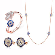 Lucky Evil Eye 925 Sterling Silver AAA Zircon Necklace, Earrings, and Ring Set