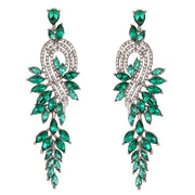 Luxury crystal leaf long drop earrings