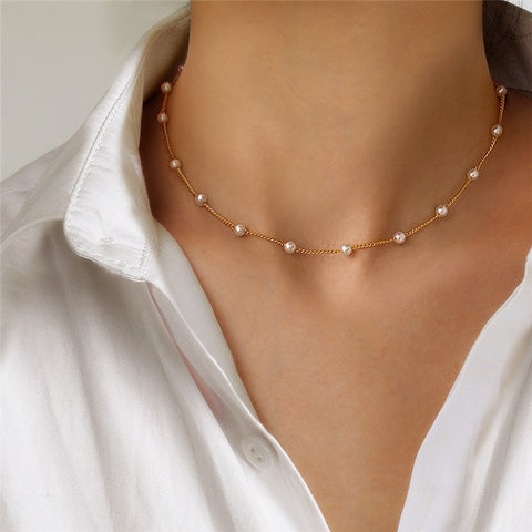 Elegant Pearl Simulation Choker & Drop Necklace