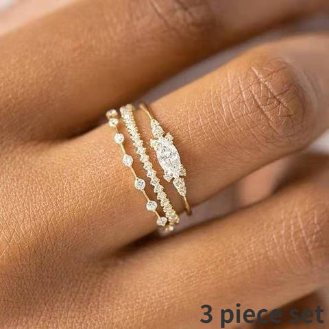 Cute Boho White Crystal Zircon 3 pc/Ring Set