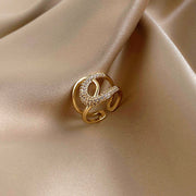 14K Real Gold Filled Double U Design Shiny AAA Zircon Adjustable Ring