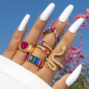 Colorful Crystal Boho Thick Band Ring Set