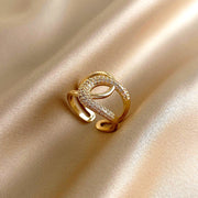 14K Real Gold Filled Double U Design Shiny AAA Zircon Adjustable Ring