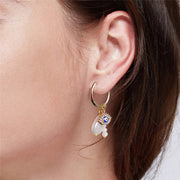 Baroque Pearl Lucky Evil Eye Natural Faceted Quartz Crystal Drop Earrings
