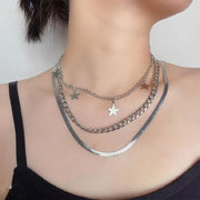 Layered Crystal Lock Chain Necklace Set