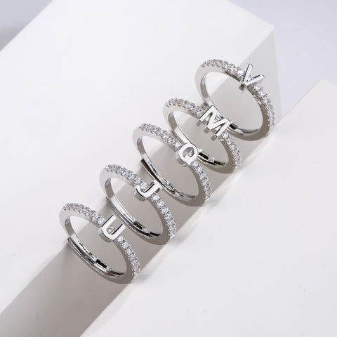 Initial Classic Cubic Zirconia Letter Ring