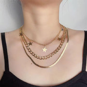 Layered Crystal Lock Chain Necklace Set