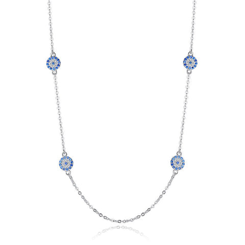 Lucky Evil Eye 925 Sterling Silver AAA Zircon Necklace, Earrings, and Ring Set