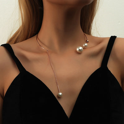 Elegant Pearl Simulation Choker & Drop Necklace