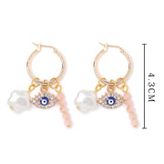 Baroque Pearl Lucky Evil Eye Natural Faceted Quartz Crystal Drop Earrings