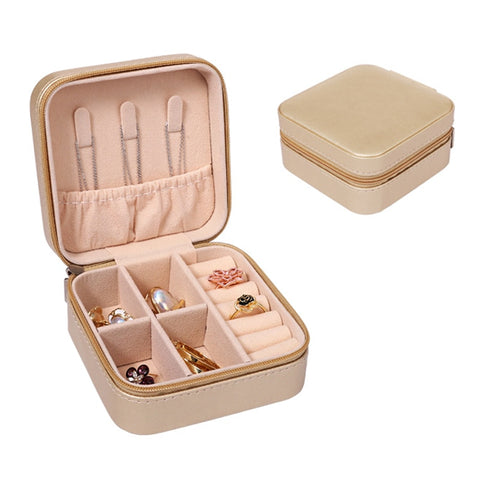 Mini Travel PU Leather Zipper Jewelry Case
