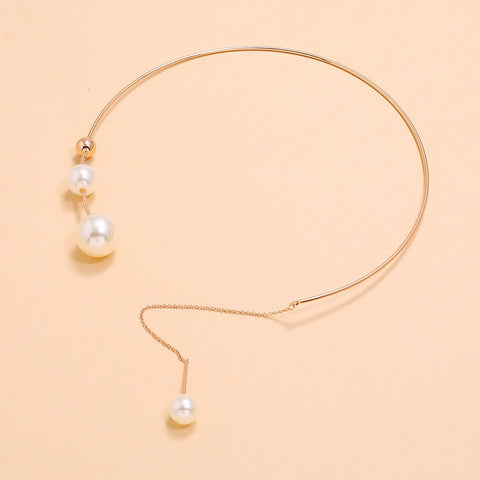 Elegant Pearl Simulation Choker & Drop Necklace