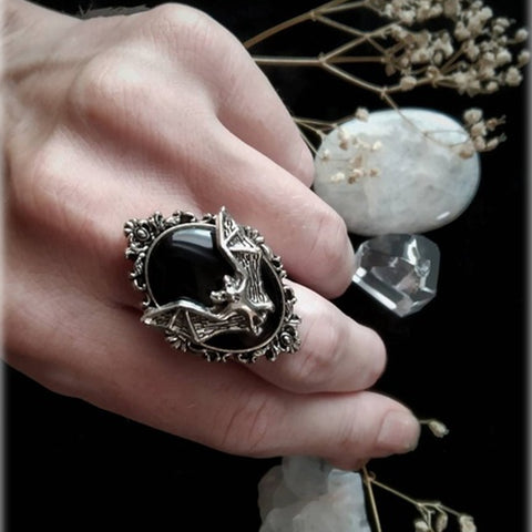 Antique Artistic Crystal Stone Adjustable Edgy Statement Ring