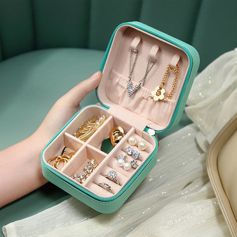 Mini Travel PU Leather Zipper Jewelry Case
