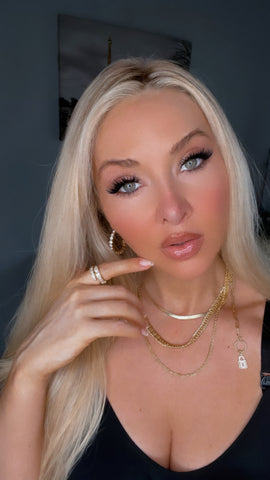 Layered Crystal Lock Chain Necklace Set